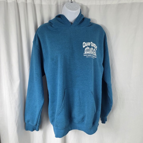 Gildan Other - Gildan Hoodie Mens Medium Blue Camp Seely Graphic Fleece Pullover Sweatshirt